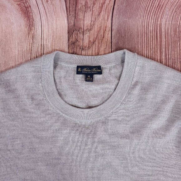 Brooks Brothers Mens Size XL Extra Fine Merino Wool Crewneck Sweater Gray - Picture 5 of 14